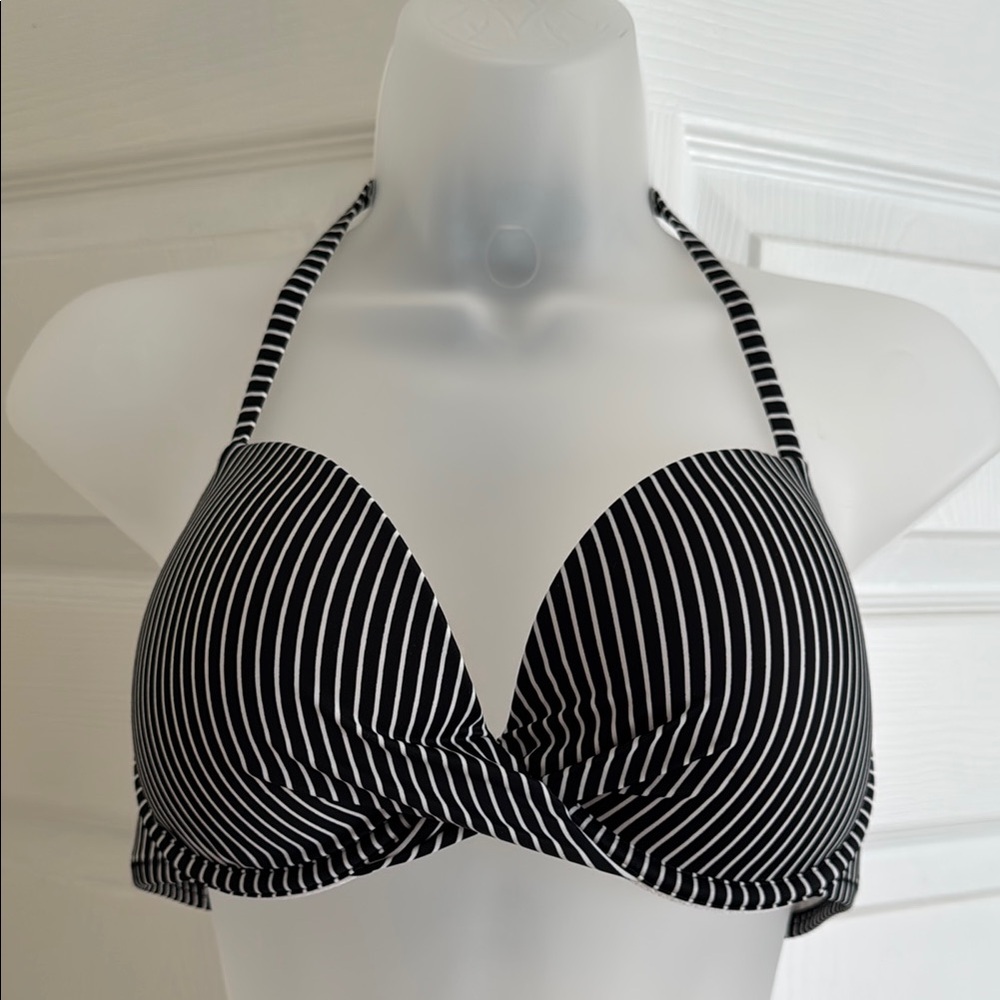 Striped Black and White Bikini Top